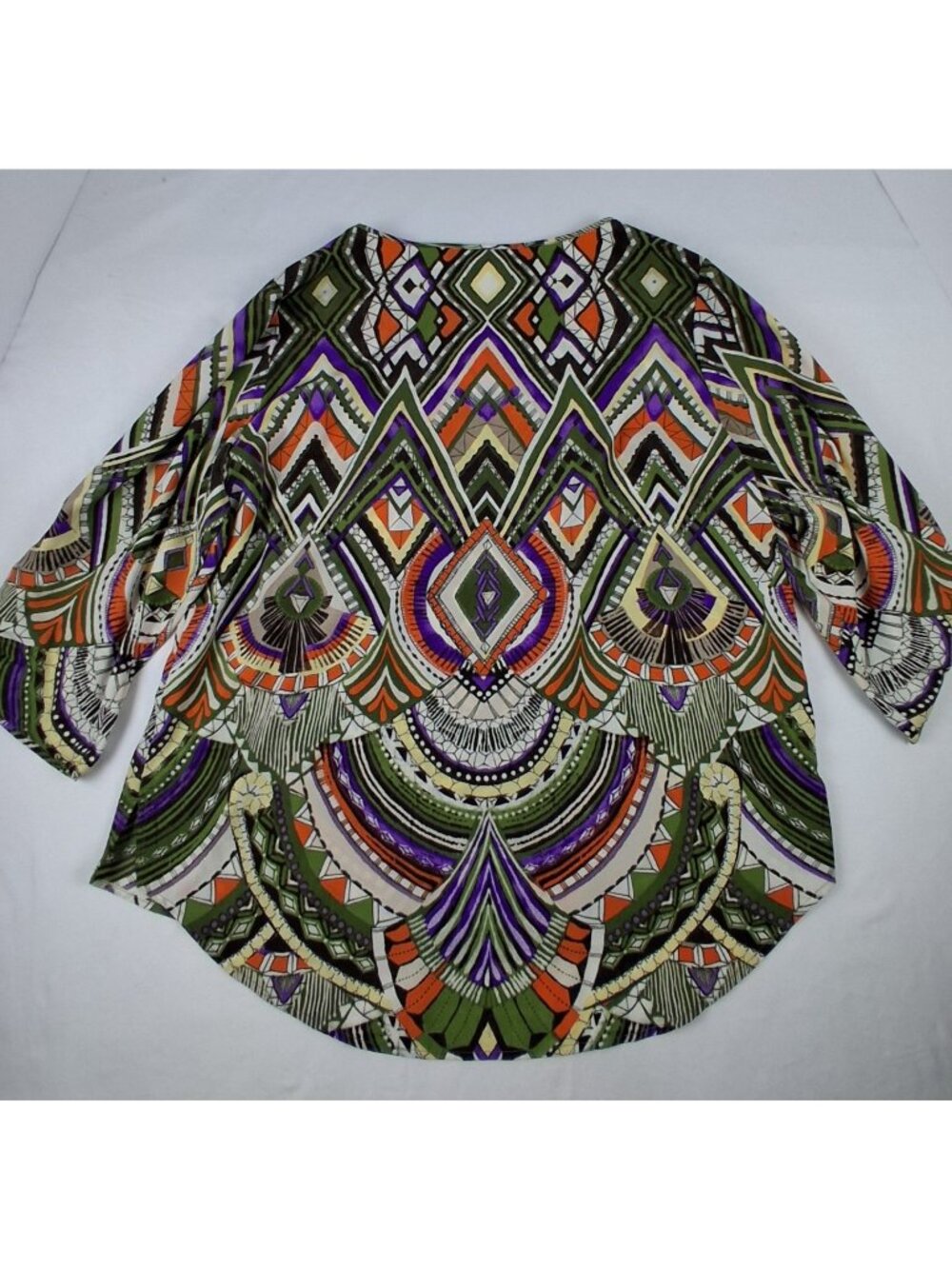 Chico's Geometric Print Womens Size L Tunic Top 3/4 Sleeves & Rounded Hemline - Picture 4 of 12
